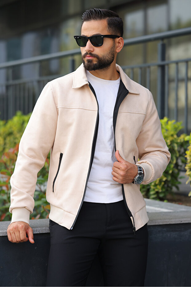 سترة ربيعية من جلد الغزال بياقة بولو - 1