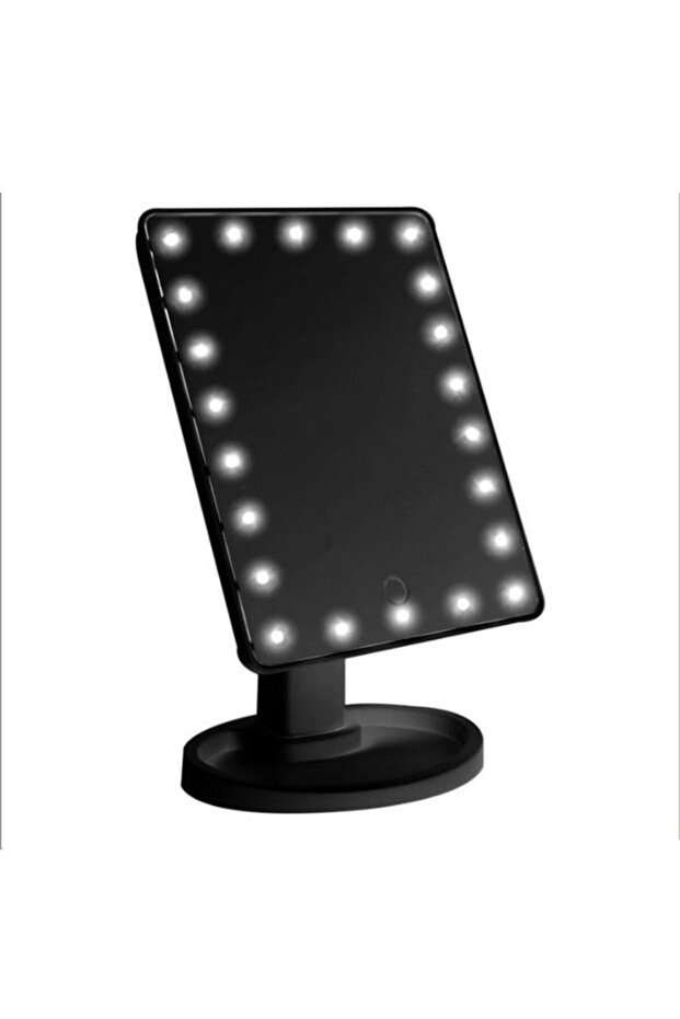 مرآة مكياج LED لسطح المكتب بشاشة تعمل باللمس باللون الأسود