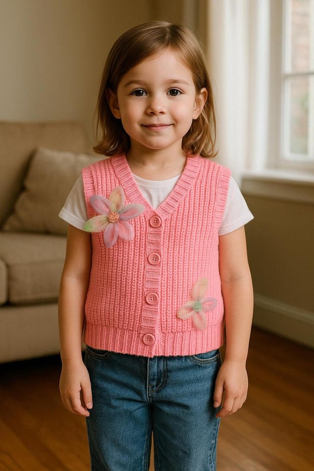 Baby Girl Child Thessaloniki Knitted Floral Knitwear Vest - 1-5 Years Old