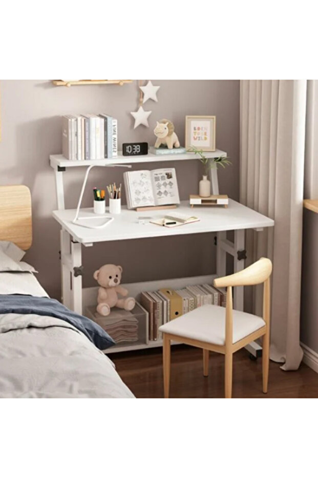 Stylish and modern computer desk with multiple storage shelves, perfect for studying and working. - 4