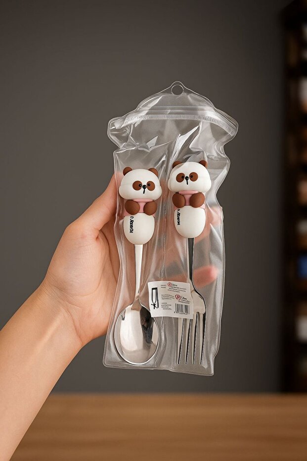 ملعقة وشوكة على شكل دمية دب - 1