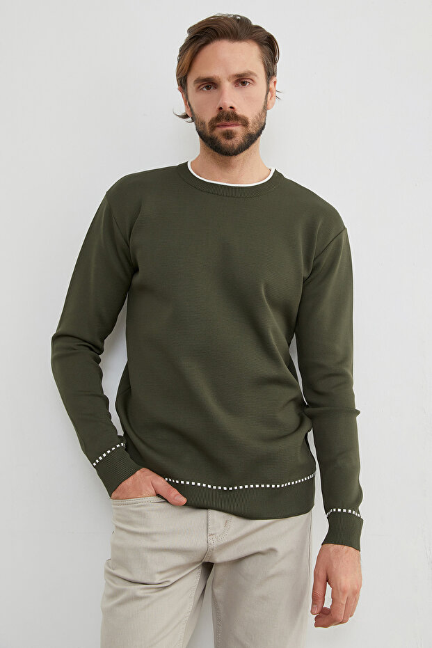 Basic Çizgili Bisiklet Yaka Triko Kazak - 2