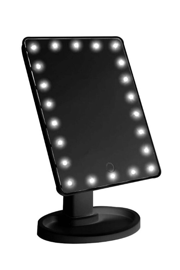 مرآة مكياج بشاشة تعمل باللمس مزودة بـ 22 ضوء LED باللون الأسود - 1