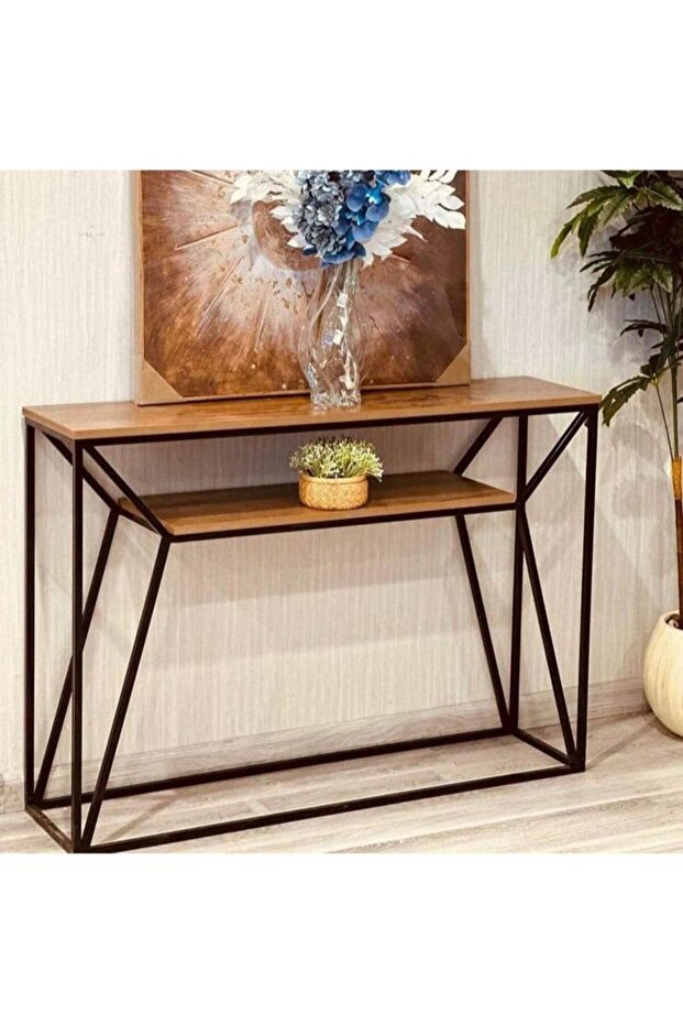 Two-Layer Wood Console with Stable and Durable Metal Frame - 1