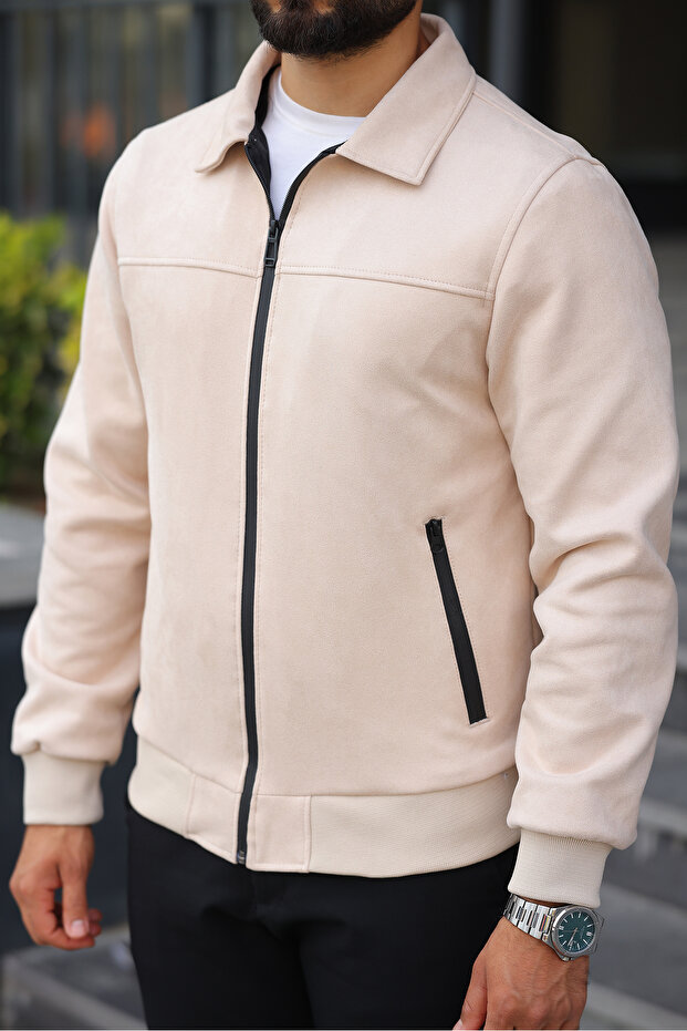 سترة ربيعية من جلد الغزال بياقة بولو - 5