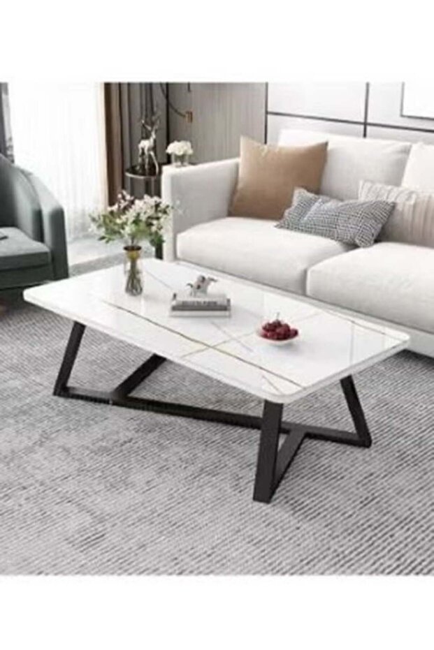 Rectangular Coffee Table with Steel Frame Legs and Stylish Large Desktop - 1