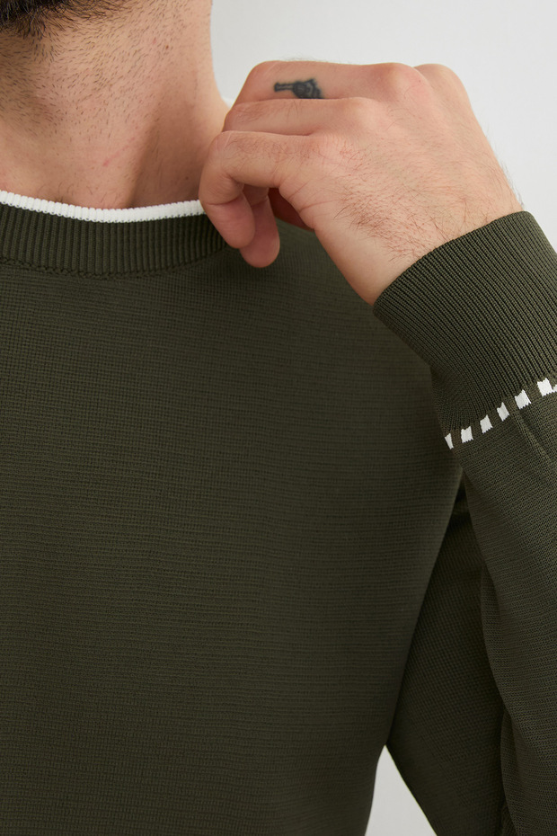 Basic Çizgili Bisiklet Yaka Triko Kazak - 3