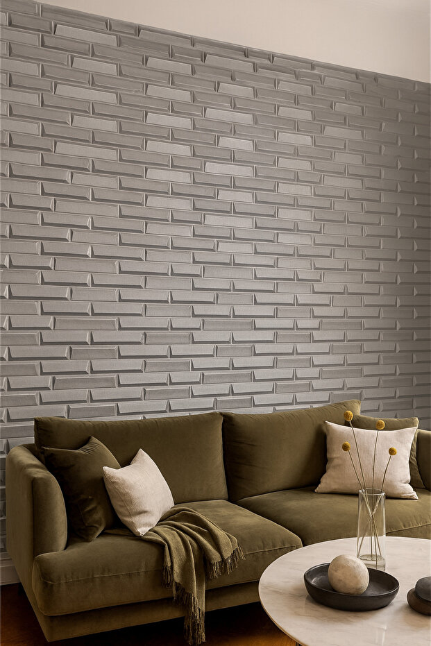 3D Kendinden Yapışkanlı Gri Piramit Desen Dekoratif Duvar Paneli - 6