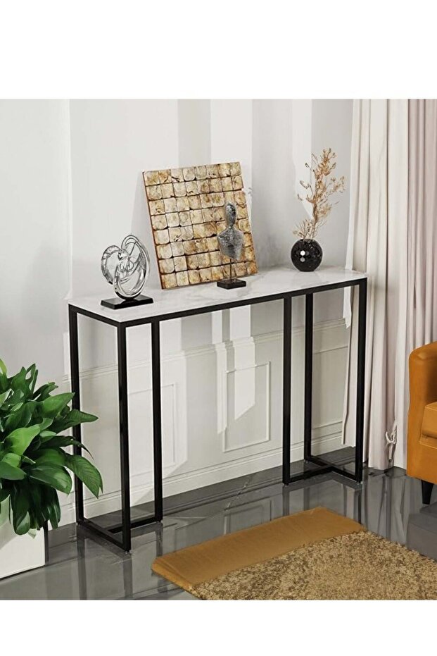 Console Table, Industrial Sofa Back Table, Wood Top, Modern Entryway Table, Rectangular Corridor - 1