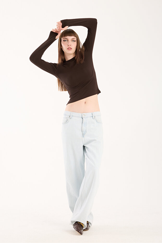 Women's Long Sleeve Fingerless Basic Bodysuit – Black, White, Burgundy, Navy Blue, Grey – S m L XL