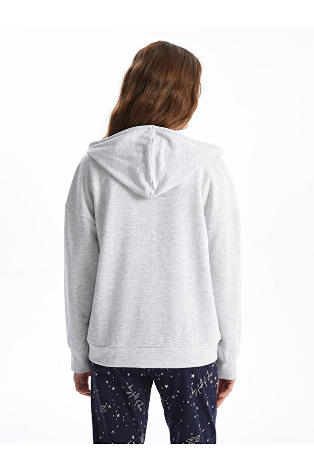 Kadın Kapüşonlu Düz Pijama Üstü - 4