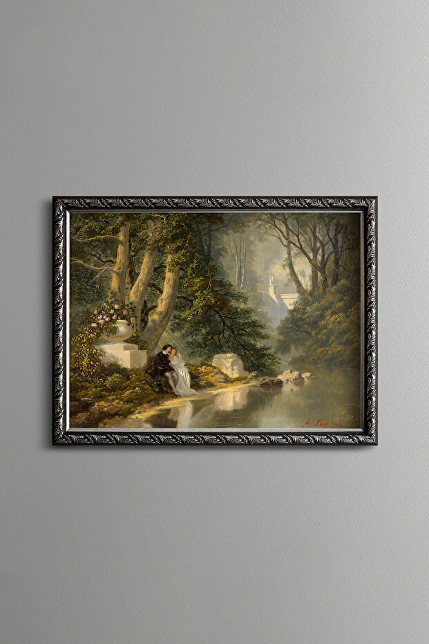 Park Scenery with Young Couple - Vintage Patterned Frame