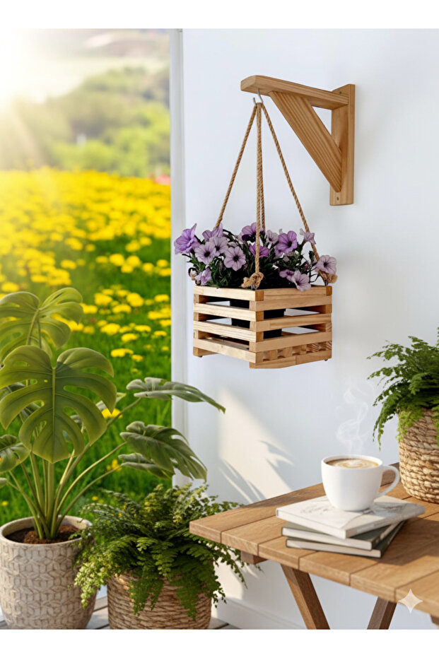 Halatlı Ahşap Çiçeklik - 2