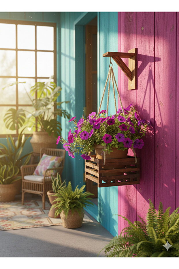 Halatlı Ahşap Çiçeklik - 2