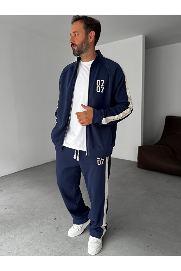 Синій 0707 Світшот із принтом та блискавкою RES-1006 - 3