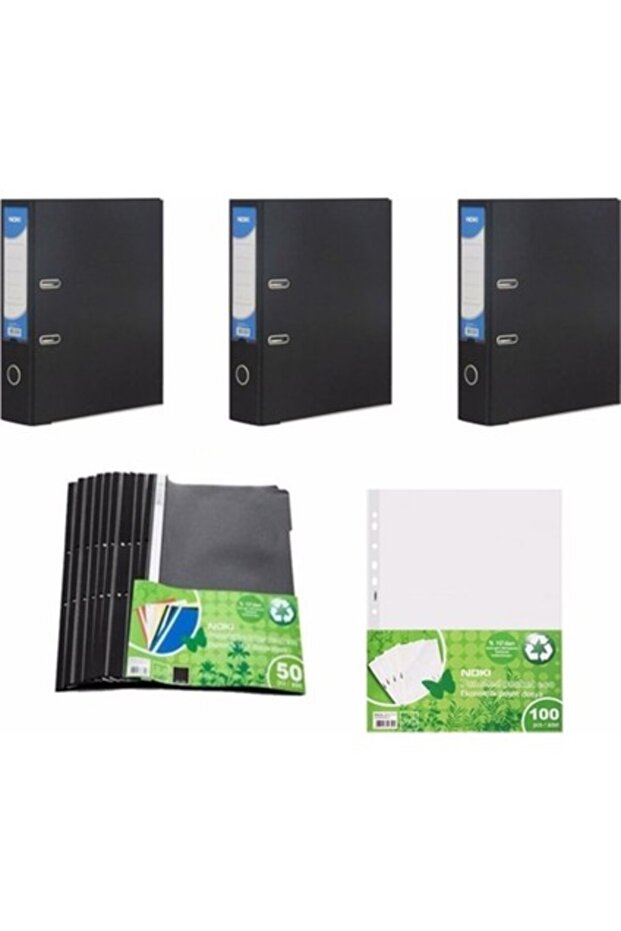 Dosyalama Seti - 3 Adet Klasör / 50'li Telli Dosya / 100'LÜ Poşet Dosya - Siyah - 1