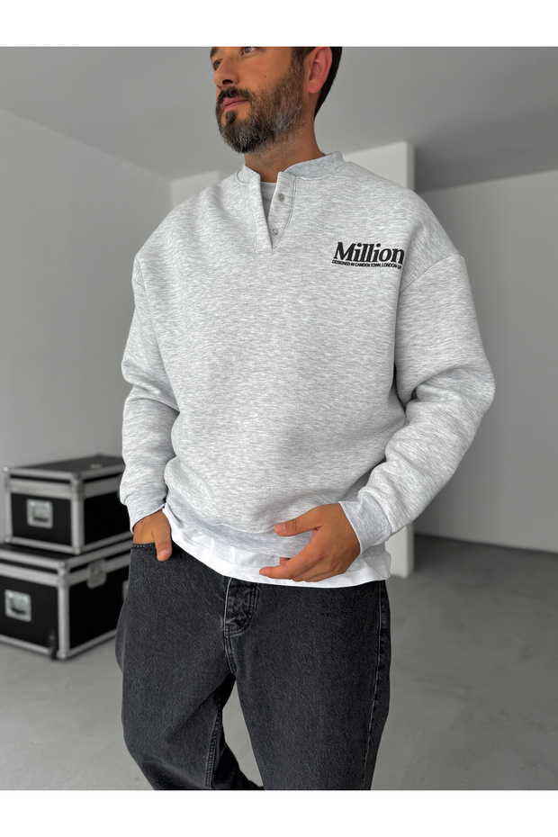Gray Collar Buttoned Million Sweatshirt Hm-0007 - 3