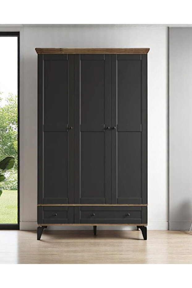 Silva 3 Kapılı Dolap / %100 MDF / Antrasit - 1