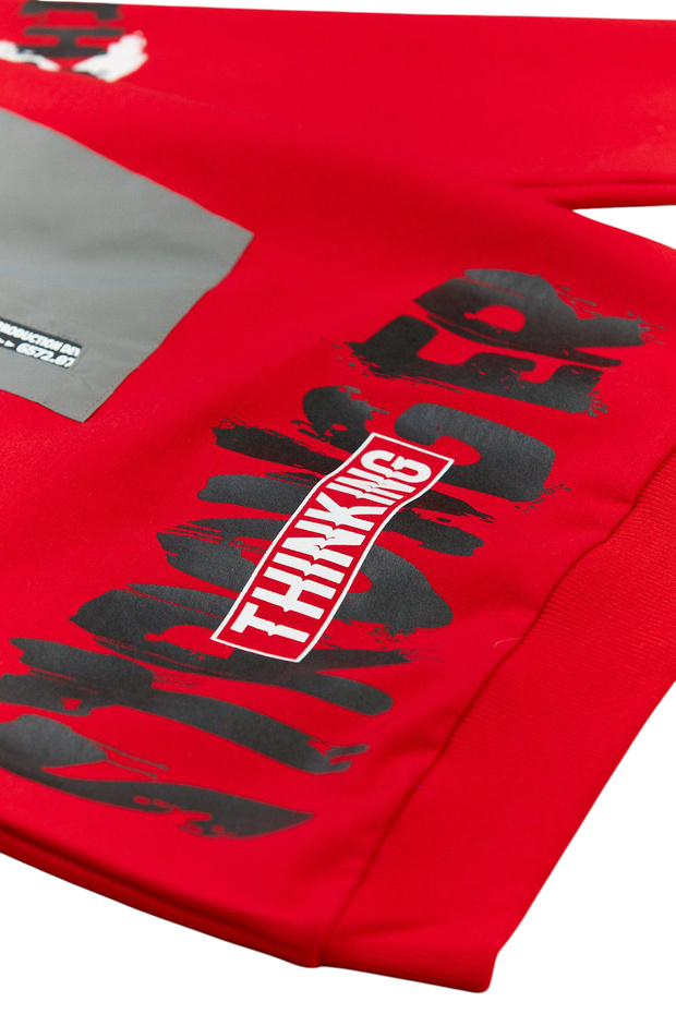 Boy's Red Sweatshirt with Stronger Text Pattern on the Front and Back and Zipper Pockets - 4