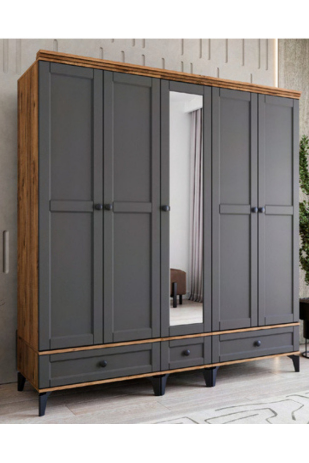 Silva 5 Kapılı Dolap / %100 MDF / Antrasit - 2