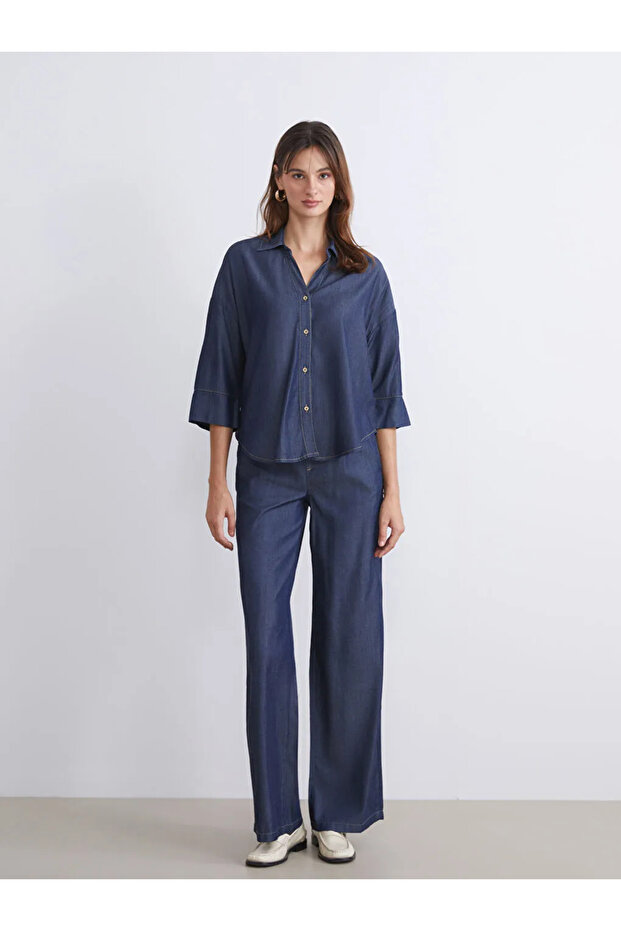 LCW Vision Indigo Kadın Jean Gömlek - 1