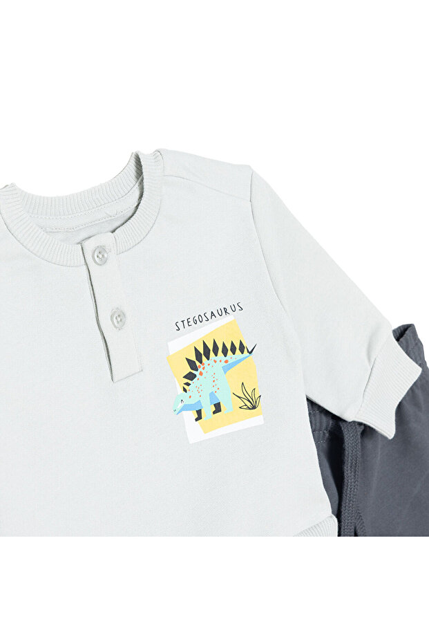 HelloBaby Erkek Bebek Eşofman Takımı Şardonlu Bisiklet Yaka Uzun Kol Ribanalı Paça - 3