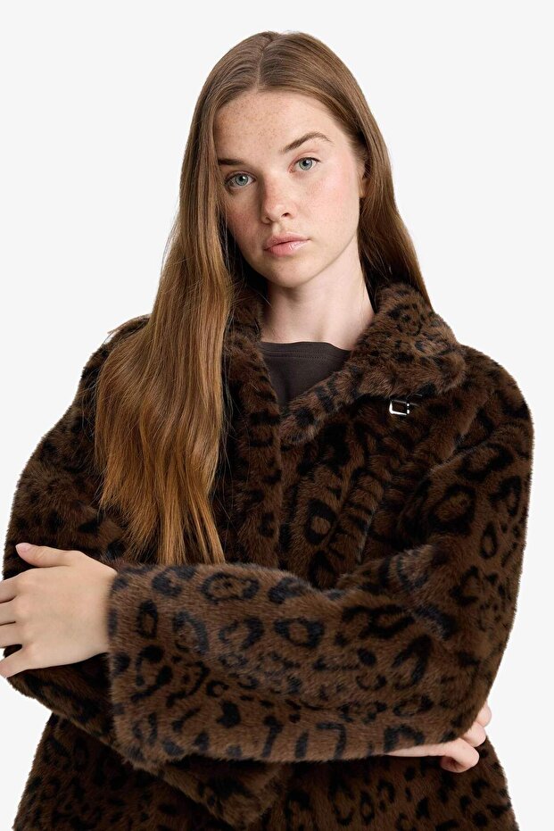 Regular Fit Leopar Desenli Suni Kürk F2924AX25WN - 4