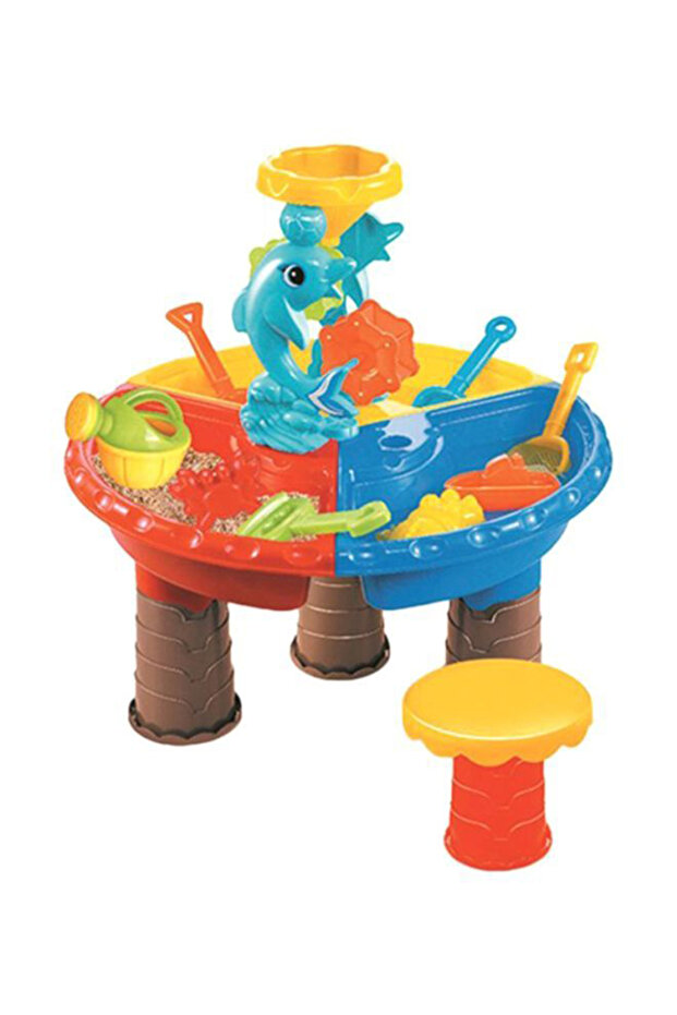 مجموعة طاولة شاطئ للأطفال مع مسبح رملي مكونة من 22 قطعة - 1