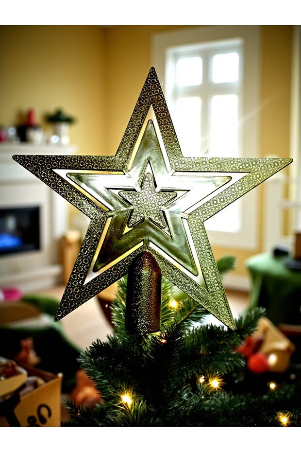 Gold Color Plastic Christmas Tree Top Star Topper Ornament – 17 cm