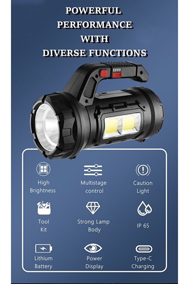 مصباح يدوي LED قابل لإعادة الشحن عالي السطوع مع مخرج USB وحزام كتف لحالات الطوارئ - 3