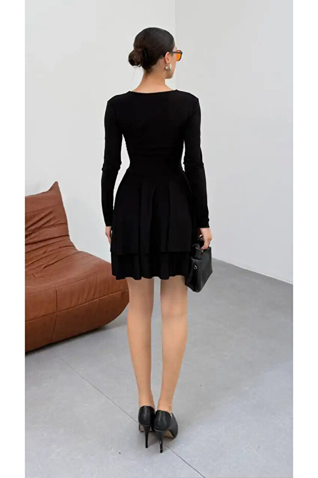 KRUVAZE YAKA CIFT KAT ELBISE - 7