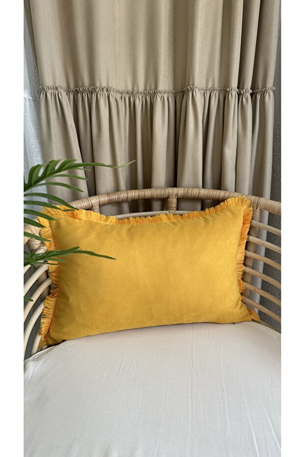 Tasseled Mustard Yellow Throw Pillow Cover