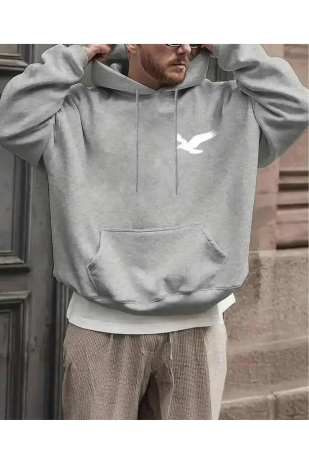 Hooded Sweatshirt with Chest Print Detail and Fleece Inside
