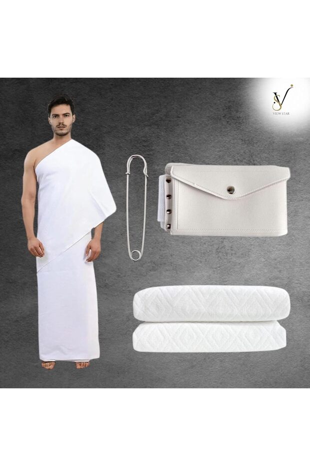 Viewstar Set of 2 Ahram Towels for Mens - Hajj & Umrah Ihram with Built-in Bag & Pins - 2