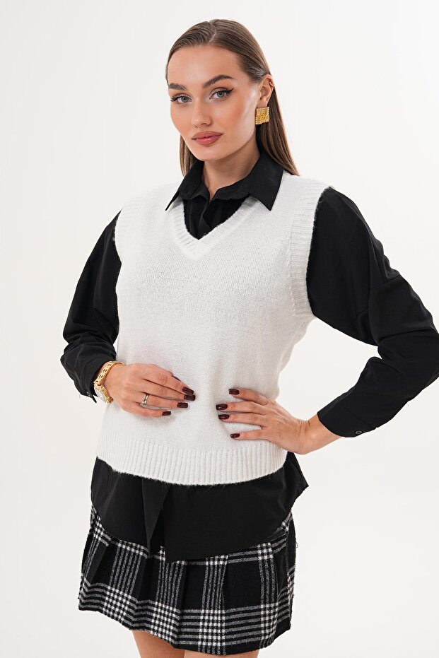 Kadın V Yaka Şardonlu Triko Örme Süveter 255169 - - 3