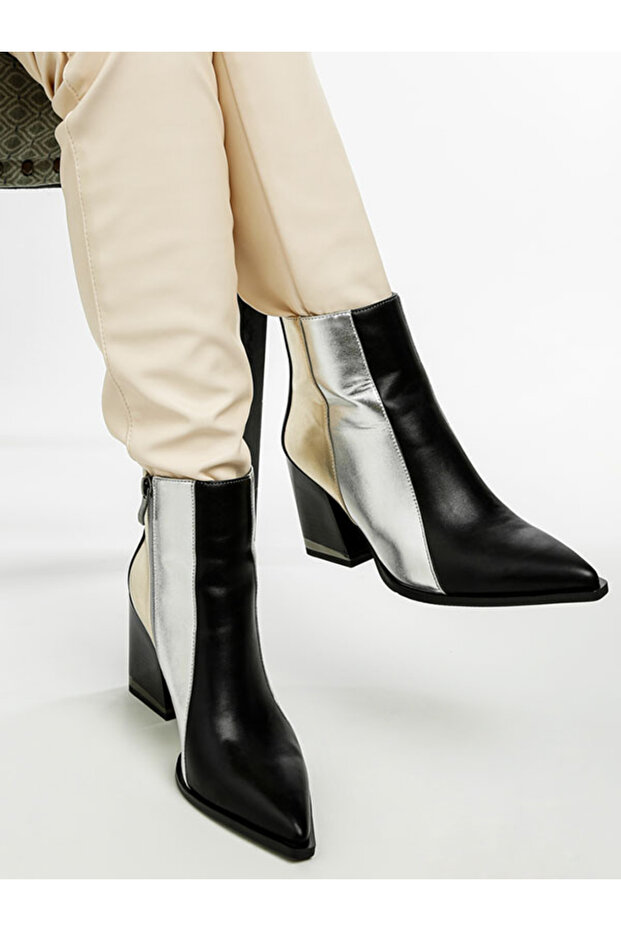 Women Three Tone Block Heel Boots in Black