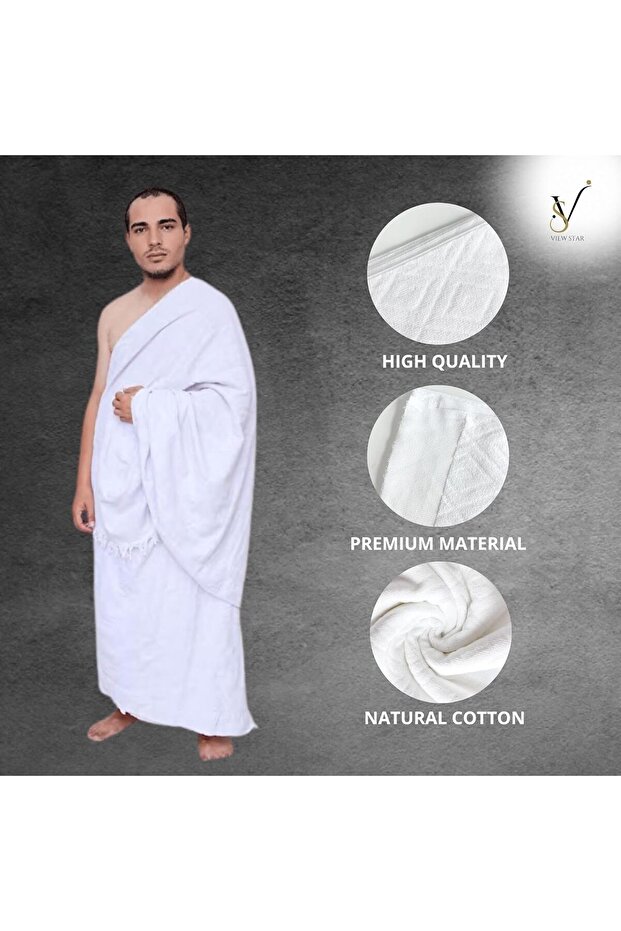 Viewstar Set of 2 Ahram Towels for Mens - Hajj & Umrah Ihram with Built-in Bag & Pins - 4
