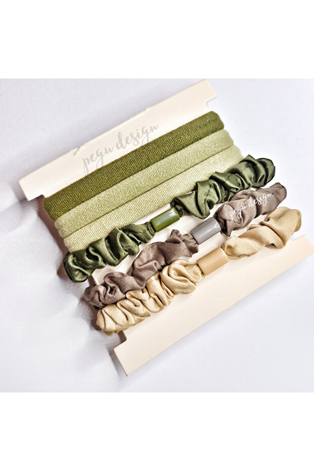 6 Piece Rubber Bands Green Tones Satin and Towel Medium Size 06