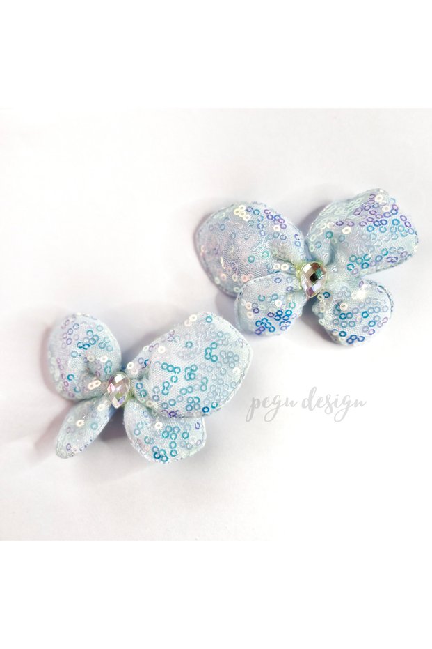 Blue Set of 2 Drop Stone Butterfly Model Children's Nursery School Buckle 01