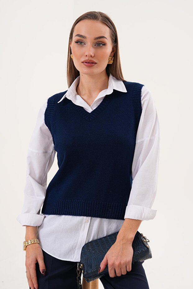 Kadın V Yaka Şardonlu Triko Örme Süveter 255169 - - 2