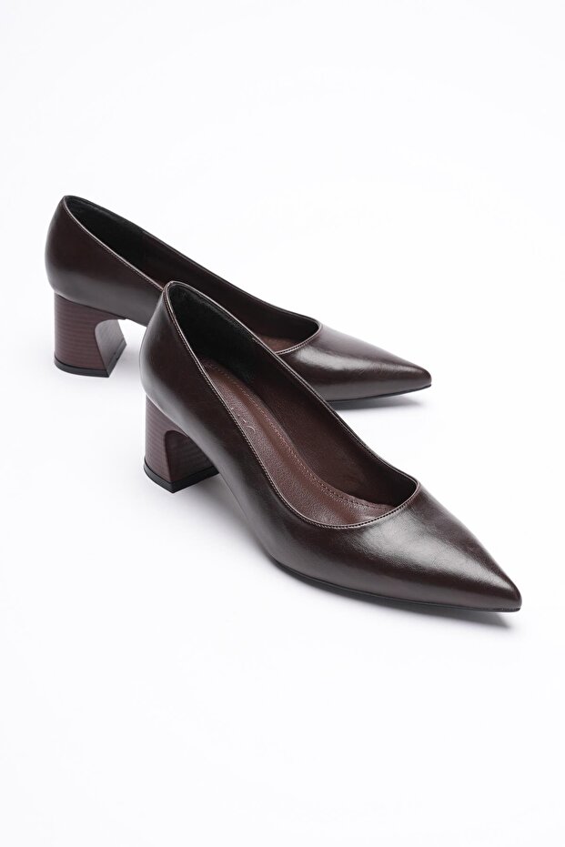 Women's Leather Heeled Shoes 5.5 cm Pointed Toe Brown Ardina