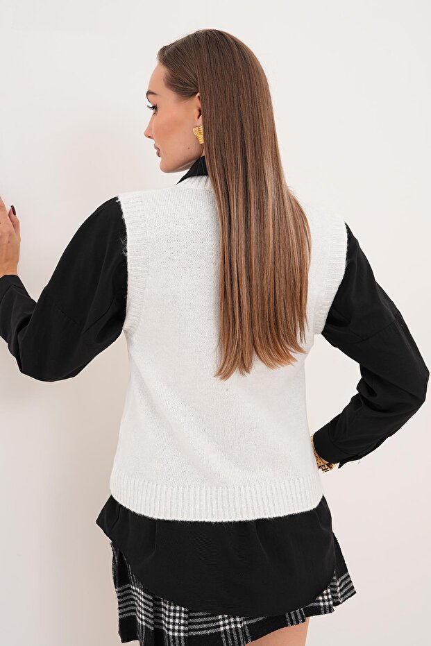 Kadın V Yaka Şardonlu Triko Örme Süveter 255169 - - 5