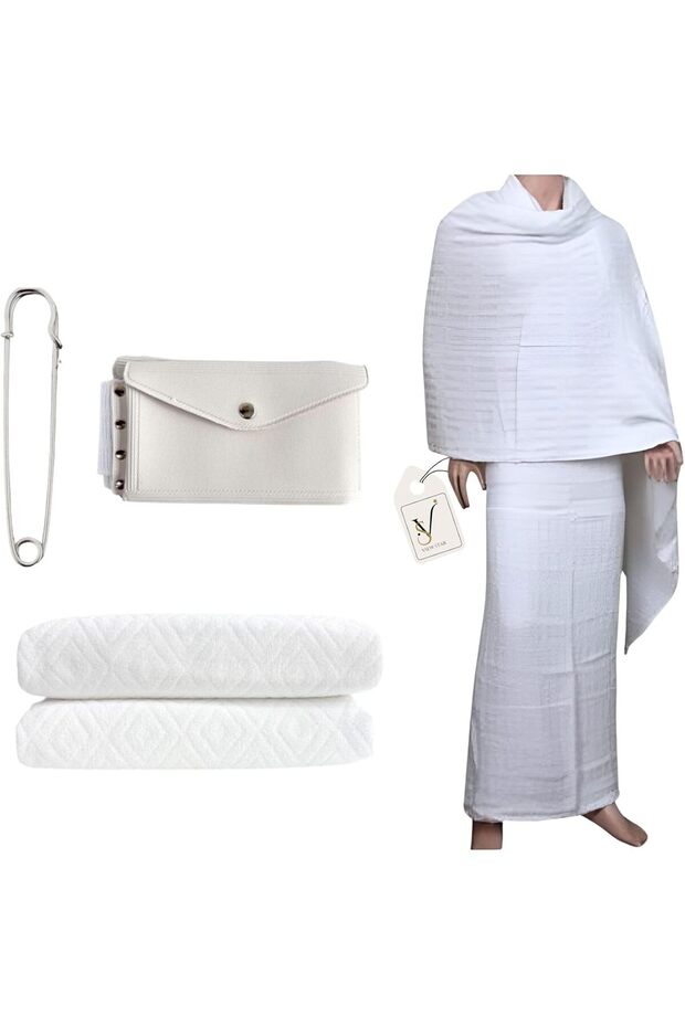 Viewstar Set of 2 Ahram Towels for Mens - Hajj & Umrah Ihram with Built-in Bag & Pins - 1