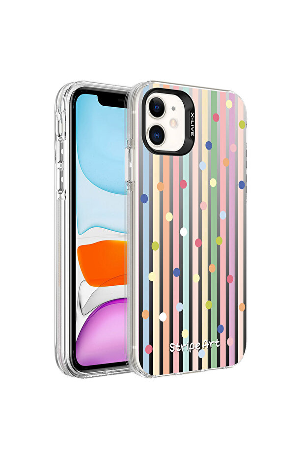 iPhone 11 Compatible Patterned Lckc Silver Hard Case-Dots - 1