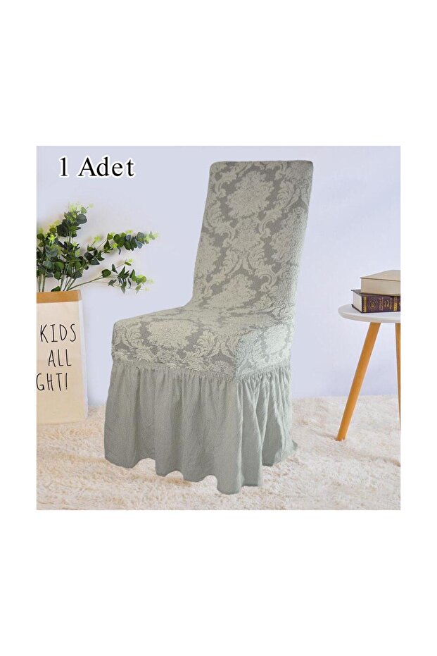 Jakarli Şal Desen Etekli Sandalye Örtüsü, yüksek Kaliteli, yıkanabilir, esnekli, lastikli 1 Adet - 1