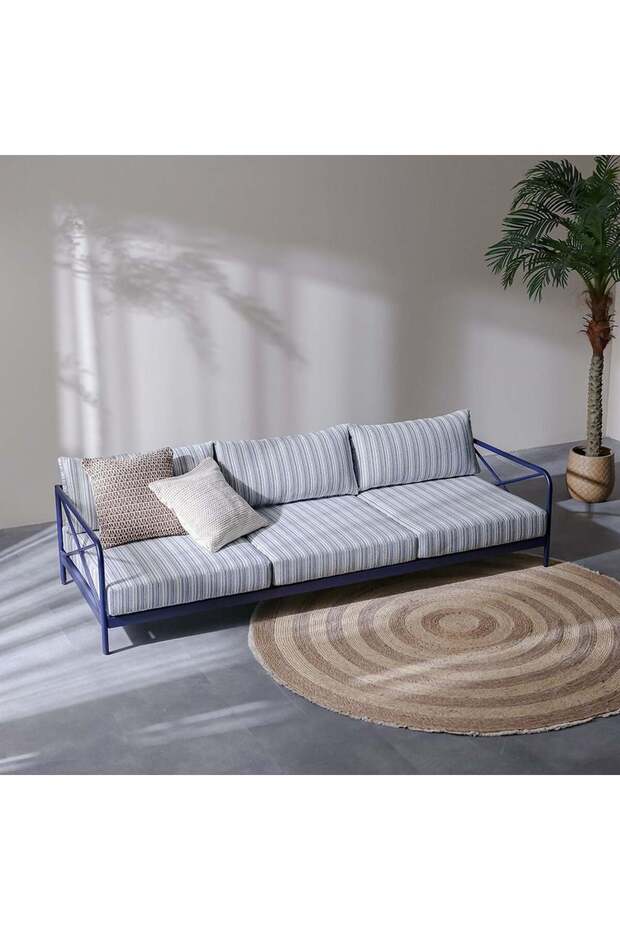 Kennet 3-Seater Outdoor Sofa Set| Aluminum Frame Garden Furniture| Modern Patio Seating - Dark Navy