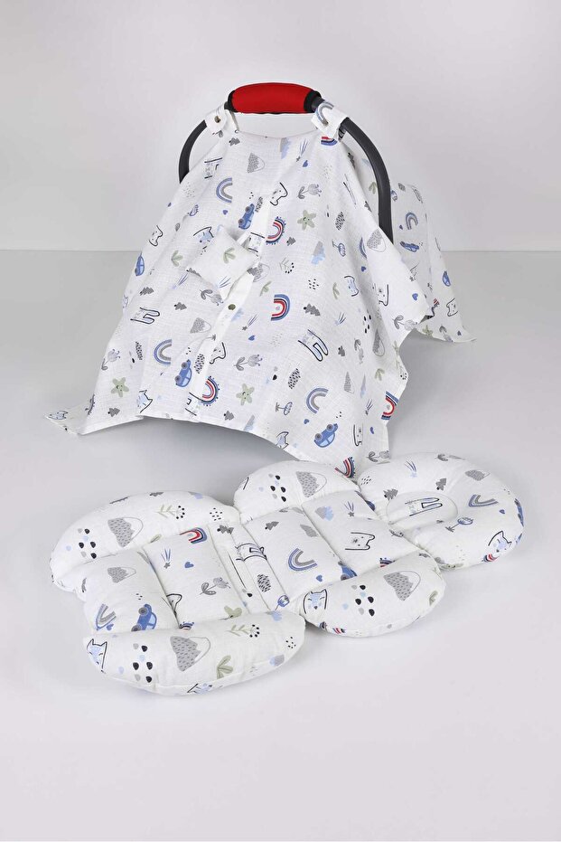 Stroller Cover, Stroller Cushion, 2 Pieces, Muslin, Travel Companion - with Lumbar Support