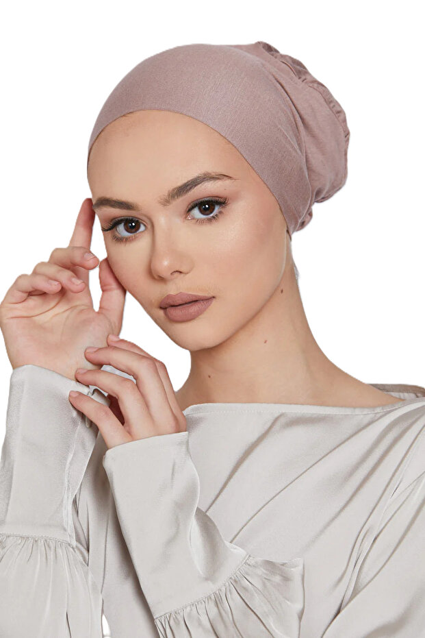 Women's Turban Cap with Tie-Back Closure, Muslim Head Wrap Bonnet- Khaki