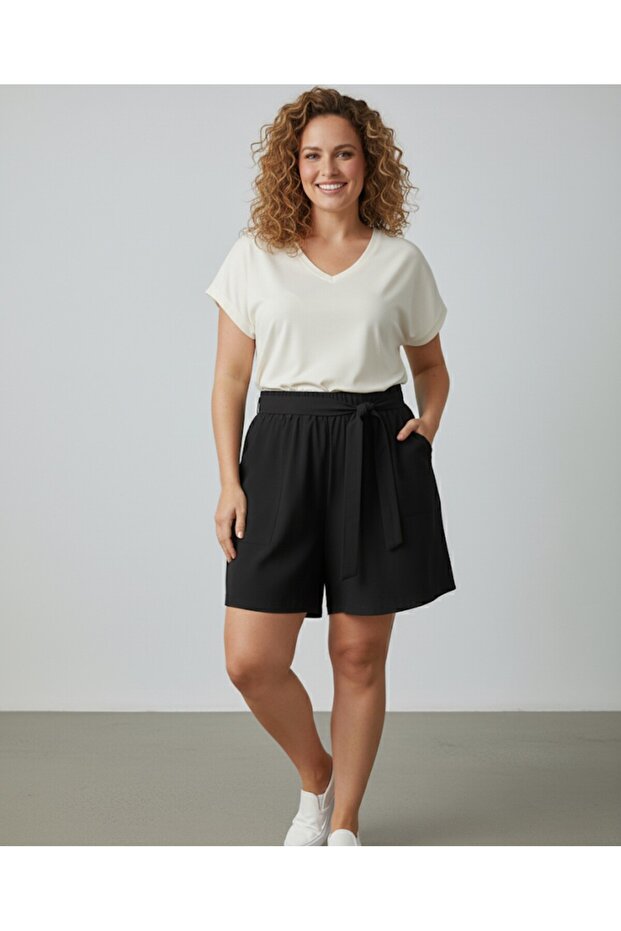 شورت قصير مريح بمقاسات كبيرة مع جيوب - 2