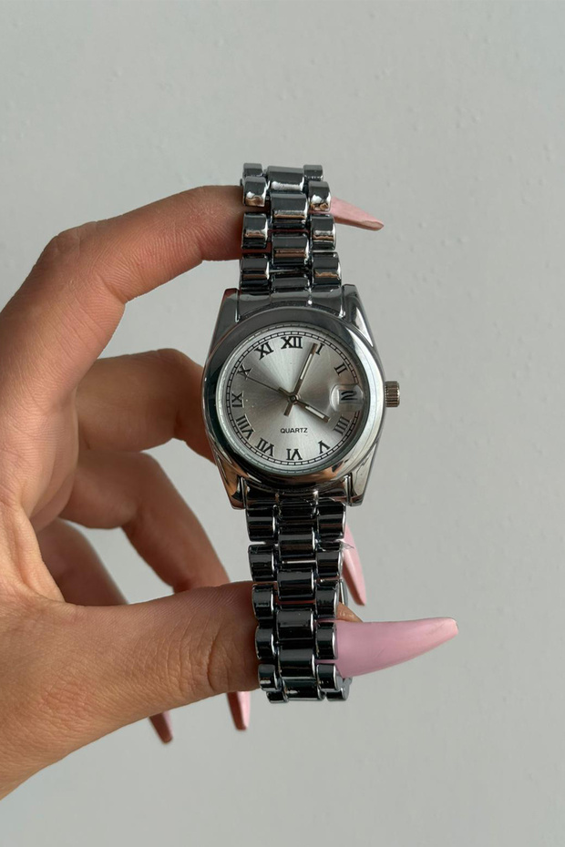 Goldos Model Round Case Silver Color Women's Wristwatch with Calendar